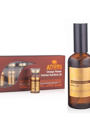 Набір для волосся angel professional provence з квіткою апельсина олія для захисту кольору 100 мл та поживна олія 5*10 мл