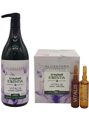 Набор для волос alcántara traybell essentia vitalis шампунь оживляющий 1000 мл + тоник 8 ампул для укрепления и роста