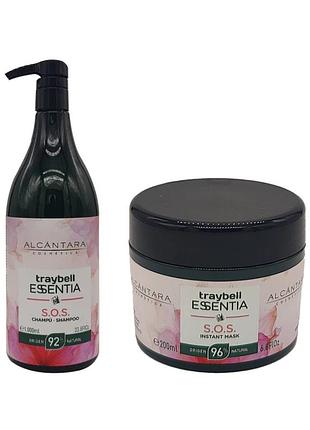 Набір для волосся alcántara traybell essentia s.o.s. шампунь 250 мл + маска миттєве відновлення 200 мл