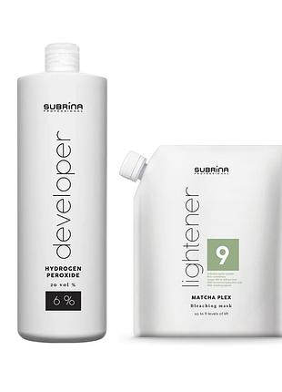 Набор subrina professional: matcha plex обесцвечивающая маска 500 г + окислитель colour developer 6% 1000 мл