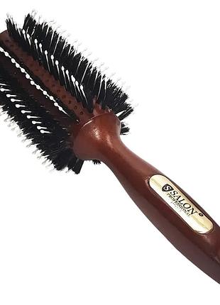 Расческа браш для волос salon professional деревянная, щетина натуральная, комбинированная арт.4775clg