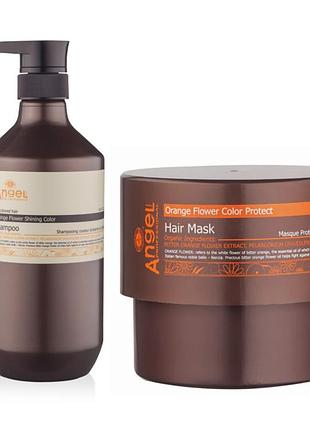 Набір для фарбованого волосся angel professional provence сяючий колір з квіткою апельсина шампунь 400 мл та захисна маска 500 мл