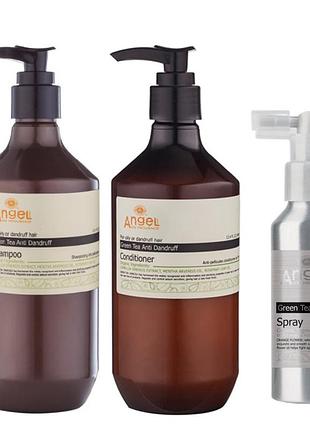 Набір для волосся проти лупи angel professional provence з зеленим чаєм шампунь 400 мл кондиціонер 400 мл та спрей 100 мл