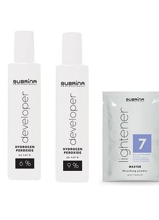 Набір для освітлення волосся subrina professional: lightener master пудра 50 г + окислювачі 6% 120 мл та 9% 120 мл