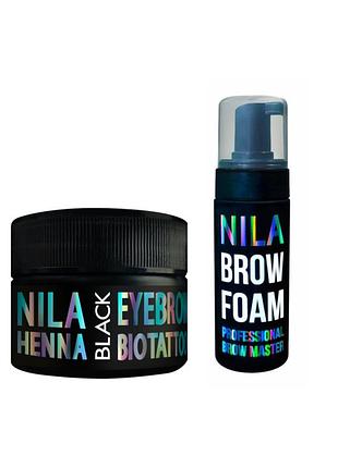 Набор для бровей: nila brow foam 150мл + хна для бровей черная black 60г