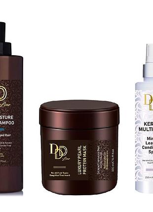 Набір косметики для сухого волосся clever cosmetics шампунь extra moisture 1000мл + маска luxury pearl 500мл + cпрей з кератином