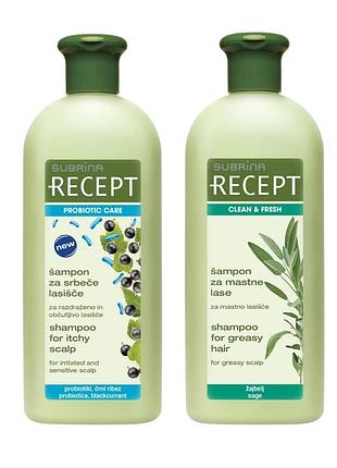 Набір для контролю жирності та балансу шкіри голови subrina recept шампунь probiotic 400 мл + шампунь clean & fresh 400 мл