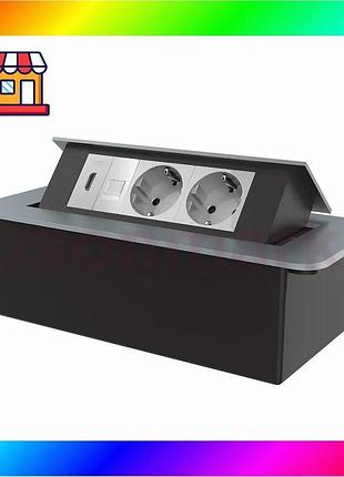 Bs мебельная розетка livolo best mix из интернет и hdmi, в столешницу, плавное открытие, алюминий, сер bas77/n