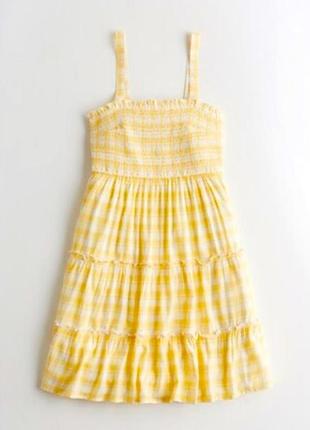 Желтое платье мини в клетку hollister s