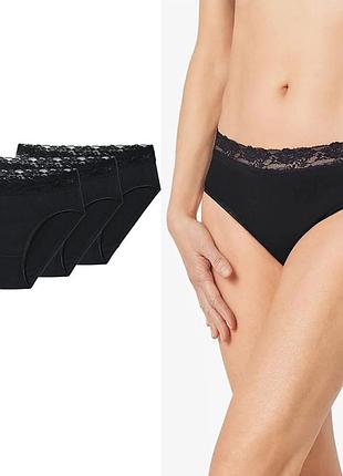 Трусики с кружевом esmara®, 3 шт,, размер xl/xxl, цвет черный