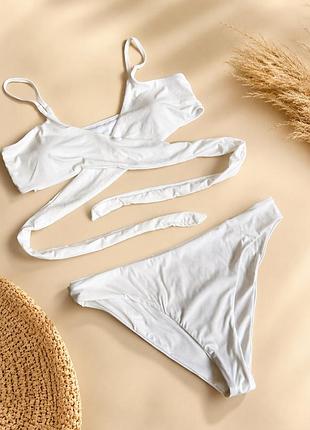 Новый белый раздельный купальник роздільний в рубчик shein xl