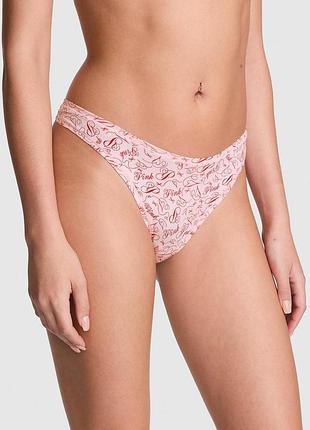 Жіночі трусики victoria's secret (34312955164417) logo cotton high-leg thong panty l рожеві