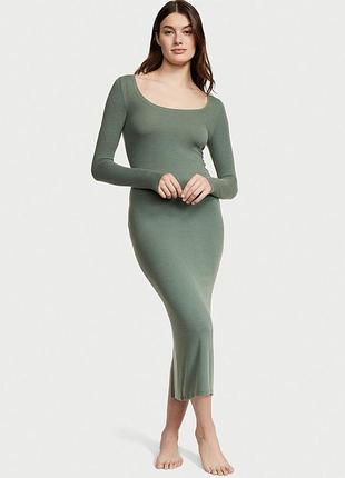 Нічна сорочка victoria's secret (1440000905045qczl) ribbed modal long-sleeve l зелена