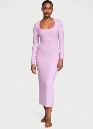 Нічна сорочка victoria's secret (000905045qcjl) ribbed modal long-sleeve l фіолетова