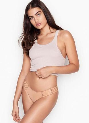 Жіночі напівпрозорі трусики чікіні з низькою посадкою victoria's secret striped mesh cheekini panty бежеві