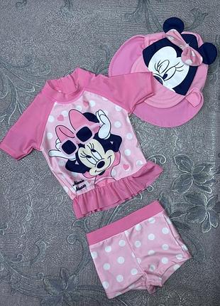 Купальний костюм дитячий 3-6 місяців 68-74 см зріст disney baby стильний яскравий море пляж басейн футболка плавки кепка для плавання для дівчинки