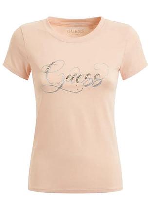 Пудрова футболка guess з камінцями 💗