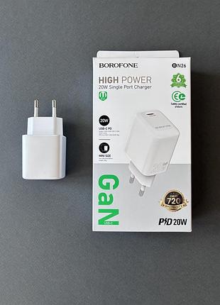 Блок живлення 20w usb-c gan borofone для iphone/android зарядний пристрій