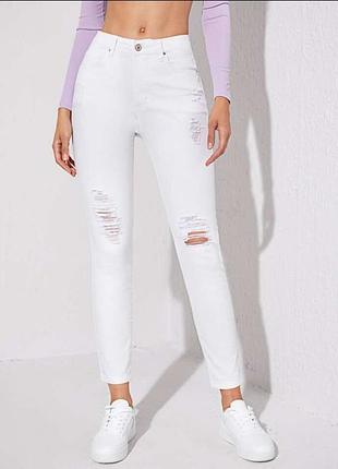 Белые летние джинсы скинни с рваностями sheen jeans, размер 28 (s/m)
​
