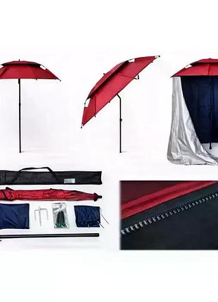 Рыболовный зонт 2 м jtg2025-3darkred бордовый с клапаном, наклоном, стенкой, чехлом и крючками туристический зонт для рыбалки и