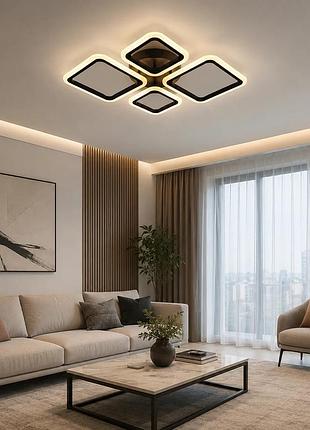 Led-люстра квадраты для спальни, гостиной, кухни и современного интерьера черная потолочная светодиодная люстра x-595 с пультом