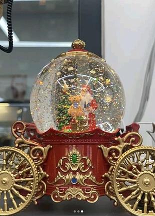Снежный шар карета sh2501 с автоподувом led и музыкой новогодний музыкальный фонарь в виде кареты sh2501