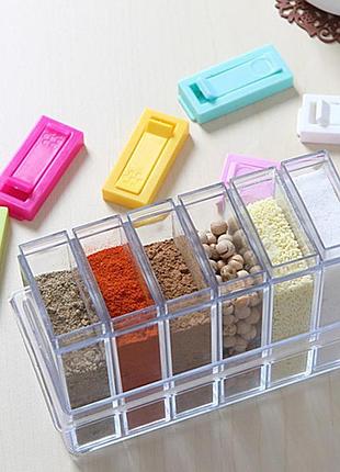 Набор емкостей для специй seasoning six piece set, 6 баночек кухонный набор - спецовщица на подставке