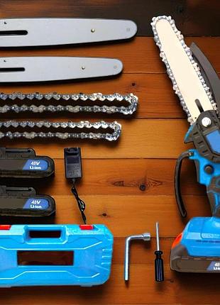 Аккумуляторная цепная пилка с 2 шинами chain saw 6 и 8 мощная мини-пила для дома и сада