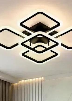 Led-люстра квадрати для спальні, вітальні, кухні та сучасного інтер’єру чорна стельова світлодіодна люстра x-596 з пультом