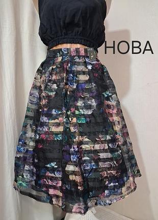 Нова чорна квіткова пишна довга юбка