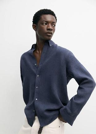 Рубашка льняная голубого цвета massimo dutti
