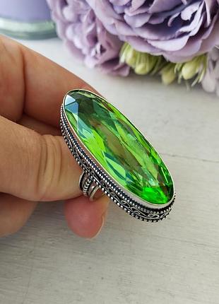 Хризолит 💚 драгоценное кольцо тибетское серебро