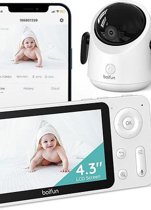 Відеоняня boifun wi-fi, управління через мобільний додаток та 4,3-дюймовий екран, нічне бачення без підсвічування