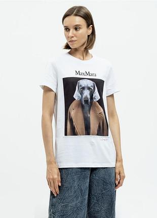 Женская белая брендовая футболка max mara beige dog print t-shirt, оригинал