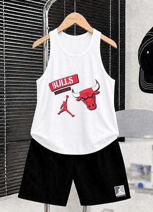 Літній чоловічий оверсайз костюм комплект майка і шорти nike jordan nba chicago bulls