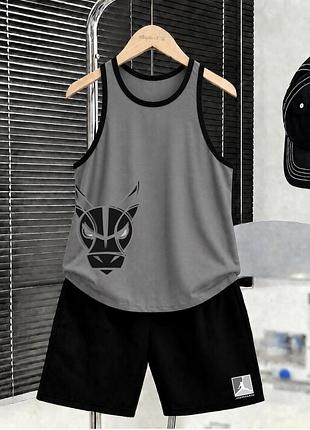 Літній чоловічий оверсайз костюм комплект майка і шорти jordan chicago bulls