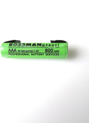 Промышленный аккумулятор bossman ni-mh hr03/aaa 1.2v 800mah, с лепестками для пайки.