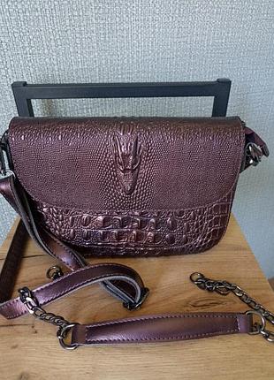 Сумочка кожа, с крокодилом, бордово - коричневая, 26 * 19, новая