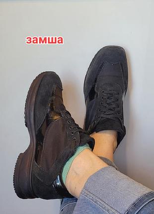 Кросівки на платформі, замша, лакова шкіра, італія