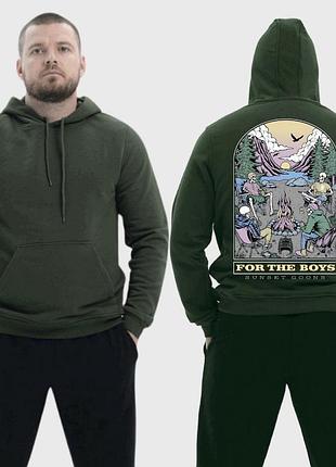 Мужской легкий худи с принтом sunset goons for the boys для парней скелеты у очага, хаки l