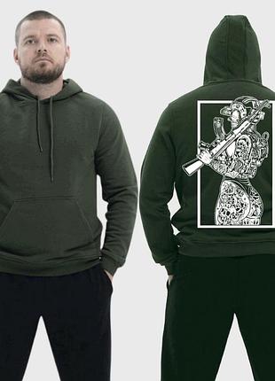 Чоловічий легкий худі з принтом sunset goons дівчина з автоматом тату чорно-білий арт, хакі xxl