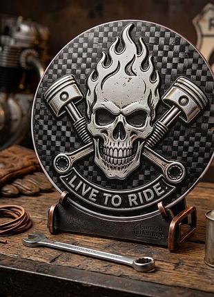 Металлическая винтажная круглая табличка «live to ride» череп поршни байкерский постер, 20х20 см