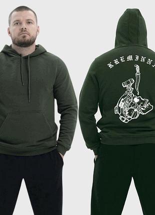 Чоловічий легкий худі з принтом кремінна череп та кинжал, хакі xxl