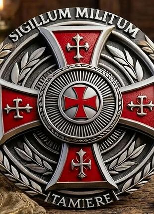 Металлическая винтажная круглая табличка орден тамплиеров sigillum militum рыцарский постер, 20х20 см