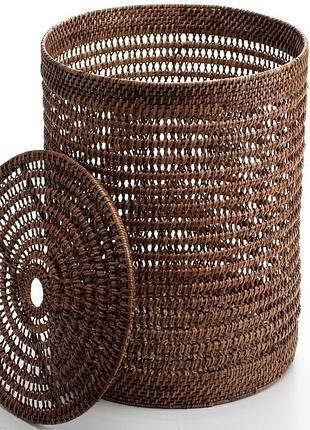 Корзина для белья с крышкой плетеная из ротанга, 38*50 см, 71046-brown