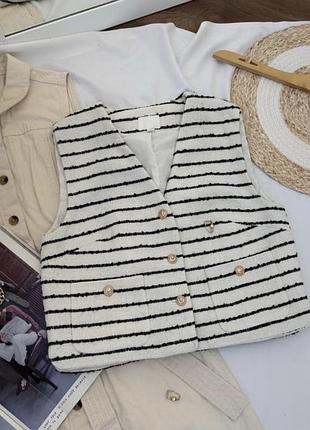 Жилет, жилетка, твідова, біла в смужку h&m