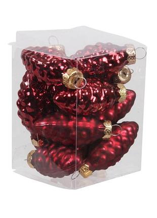 Набор стеклянных украшений для елки шишка dark red, 12 шт, 6 см, 10.5245 набор елочных шишка dark red, 12 шт, 6 см, 10.5245