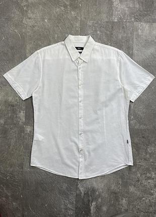 Сорочка hugo boss хуго босс чоловіча біла slim fit льон бавовна літня шведка з коротким рукавом оригінал розмір l xl