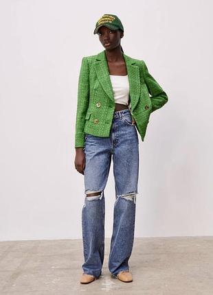 Зелений твідовий піджак  zara