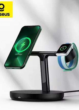 Бездротовий зарядний пристрій baseus swan 3-in-1 wireless magnetic charging bracket 20w black .